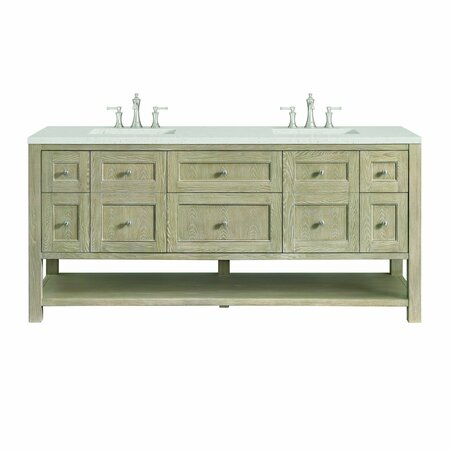 JAMES MARTIN VANITIES 72'' Double Vanity, Whitewashed Oak w/ 3 CM Lime Delight Quartz Top 330-V72-WWO-3LDL